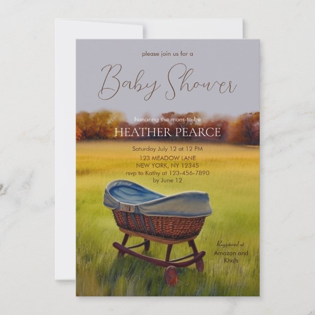 Invitation Baby shower d'automne Bassinet vintage (Devant)