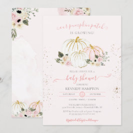 Invitation Baby shower d'automne blanc et rose pâle Citrouill