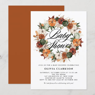 Invitation Baby shower d'automne Boho Citrouilles Wreath