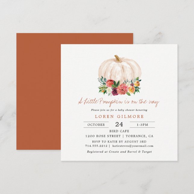 Invitation Baby shower d'automne Burange Little Citrouille (Devant / Derrière)