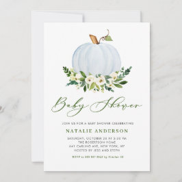 Invitation Baby shower d'automne Citrouille bleu aquarelle