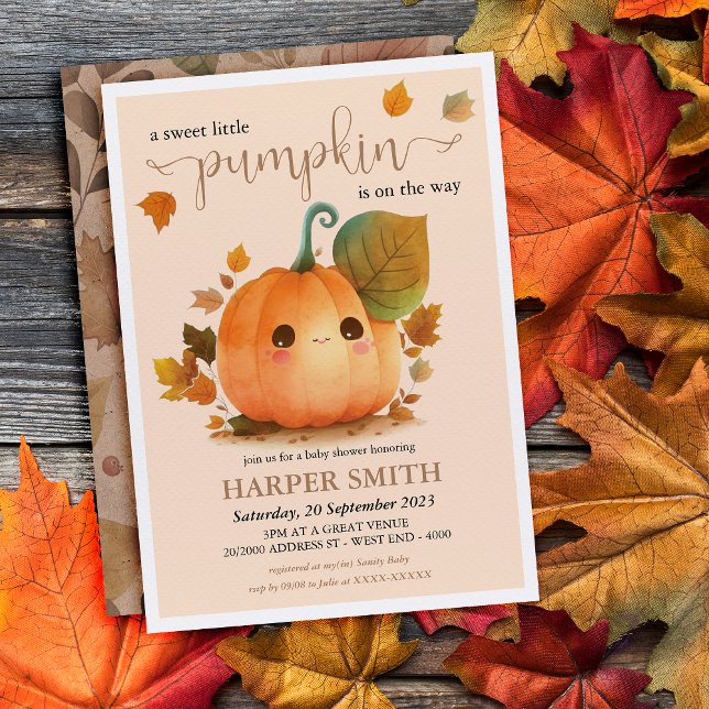 Invitation Baby shower d'automne Citrouille doux ( Embrace the charm of the season with our heartwarming little pumpkin Baby Shower invitation. )