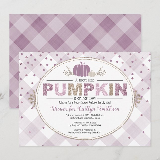 Invitation baby shower d'automne Citrouille en vichy confetti (Devant / Derrière)