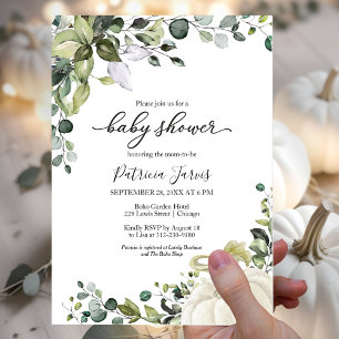 Invitation Baby shower d'automne Citrouille Eucalyptus vert