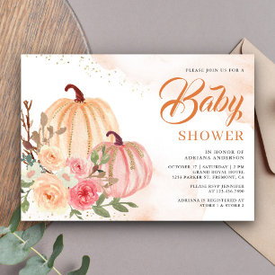 Invitation Baby shower d'automne Citrouille rose et rose