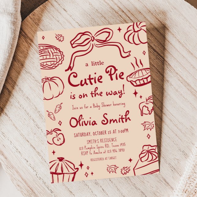 Invitation Baby shower d'automne de la tarte Cutie tirée à la (A Little Cutie Pie Fall Baby Shower Invitation)