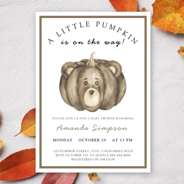 Invitation Baby shower d'automne de Little Citrouille Bear (Créateur téléchargé)