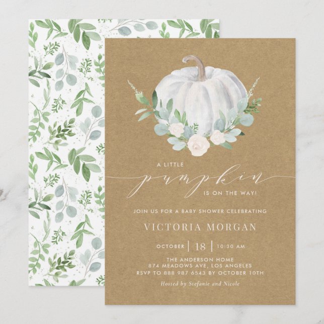 Invitation Baby shower d'automne de papier Rustique Citrouill (Devant / Derrière)