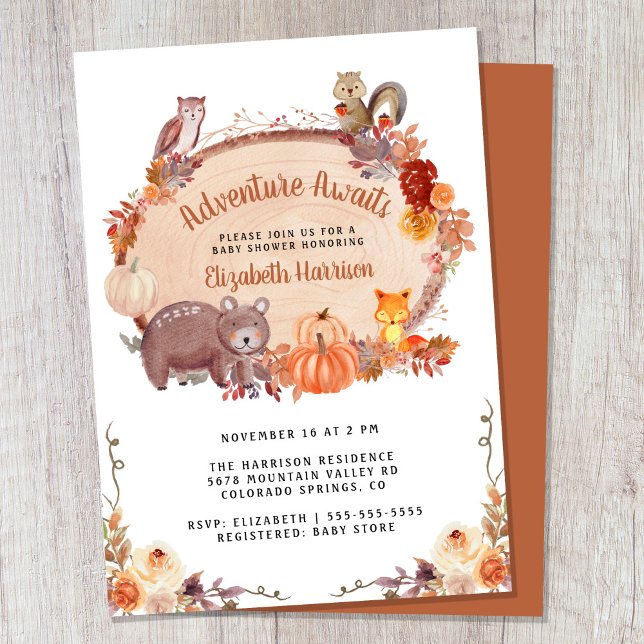 Invitation Baby shower d'automne des animaux des bois (Embrace the adventure and celebrate the arrival of your little autumn wild one!)