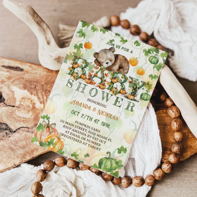 Invitation Baby shower d'automne du Citrouille de l'ours (Créateur téléchargé)