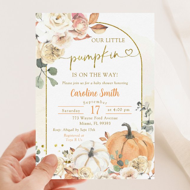 Invitation Baby shower d'automne du Citrouille Floral Orange (Créateur téléchargé)