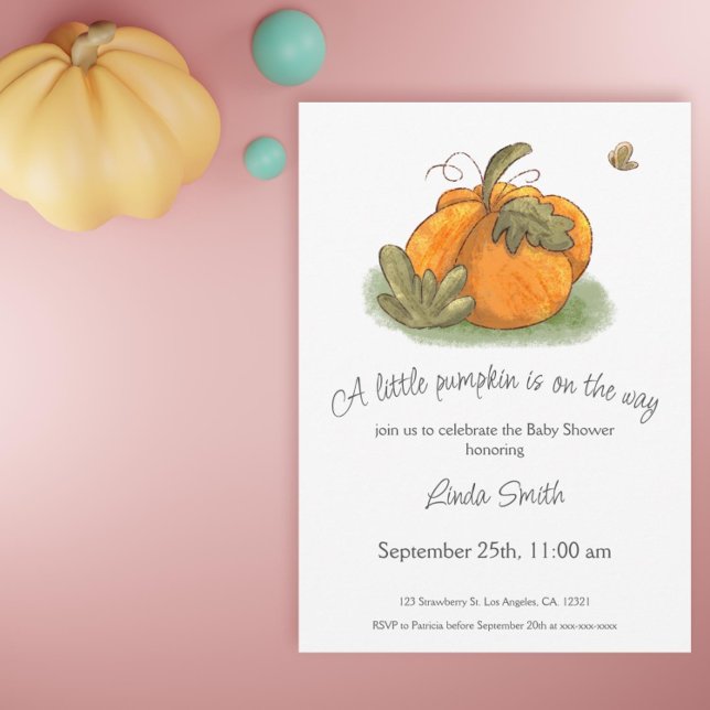 Invitation Baby shower d'automne du papillon Citrouille orang (Cute pumpking fall baby shower invitation)