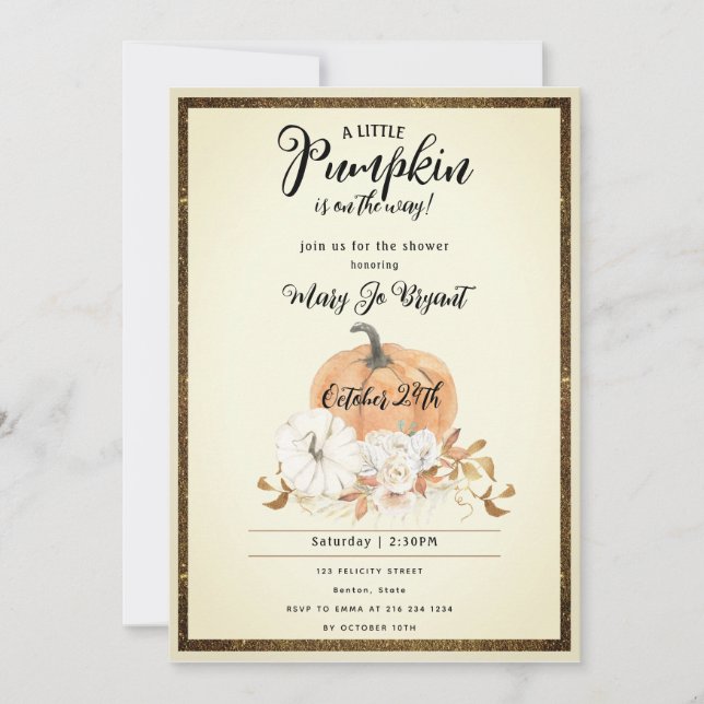 Invitation Baby shower d'automne du petit Citrouille (Devant)