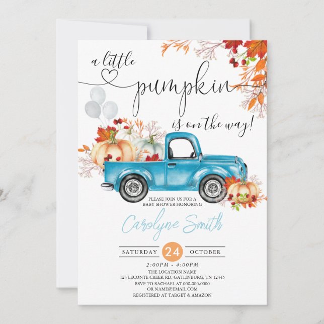 Invitation Baby shower d'automne du petit Citrouille Blue Tru (Devant)