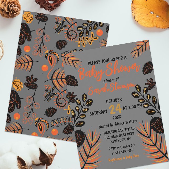 Invitation Baby shower d'automne moderne et botanique d'autom (Créateur téléchargé)