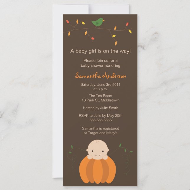 Invitation Baby shower d'automne moderne - Jeune fille (Devant)