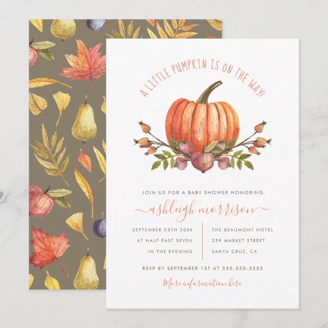 Invitation Baby shower d'automne neutre pour le petit Citroui (Devant / Derrière)