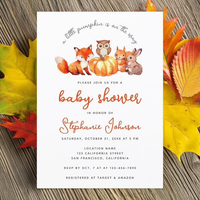 Invitation Baby shower d'automne petit Citrouille Aquarelle A (Créateur téléchargé)