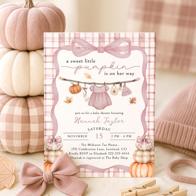 Invitation Baby shower d'automne pour petites filles Citrouil (Créateur téléchargé)