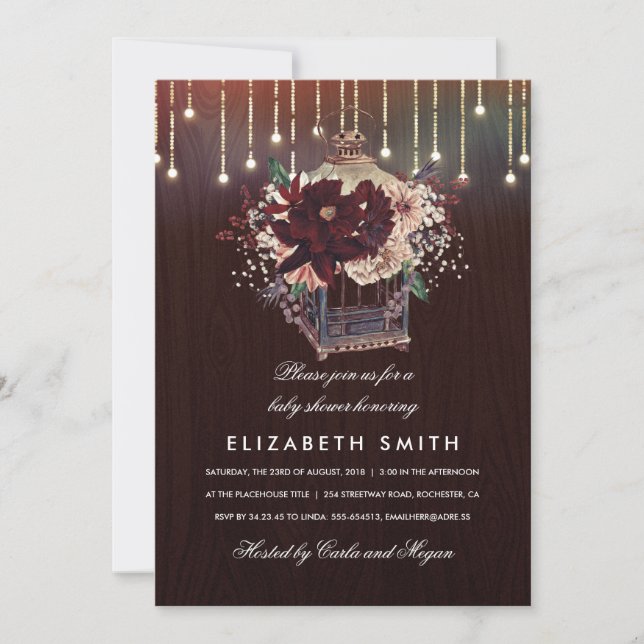 Invitation Baby shower d'automne rustique de la lanterne flor (Devant)