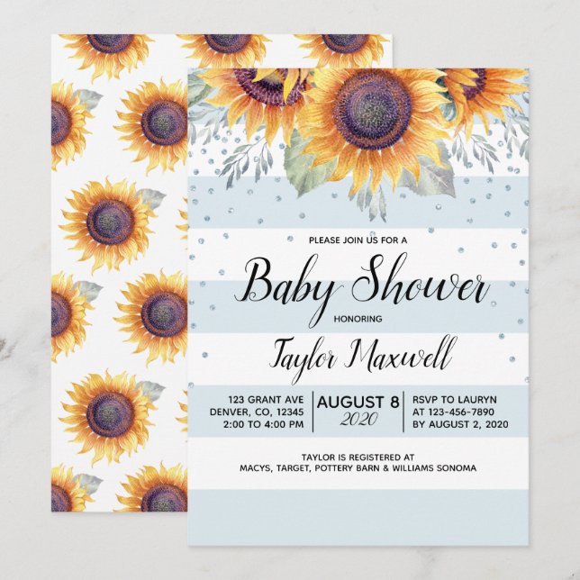 Invitation baby shower d'automne rustique de Sunflower stripe (Devant / Derrière)