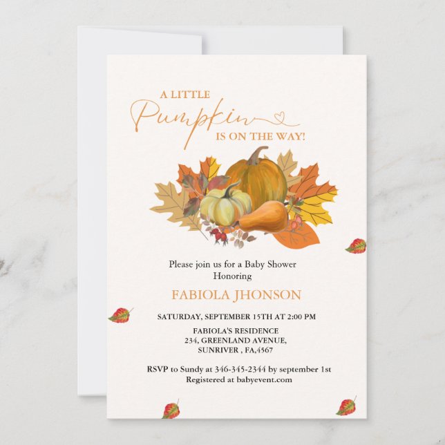 Invitation Baby shower d'automne un peu citrouille (Devant)