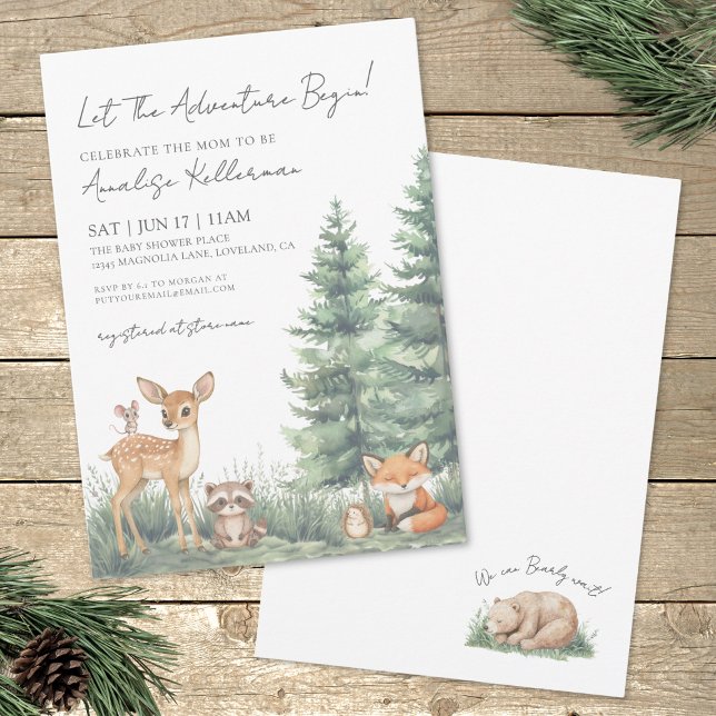 Invitation Baby shower d'aventure des animaux forestiers de b (Woodland Forest Animals Adventure Baby Shower Invitation)
