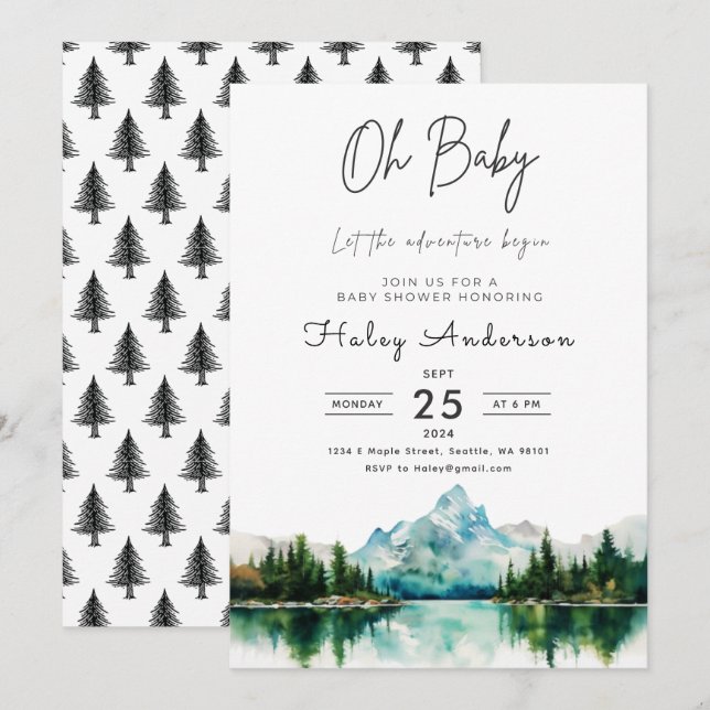 Invitation Baby shower d'aventure forestière (Devant / Derrière)