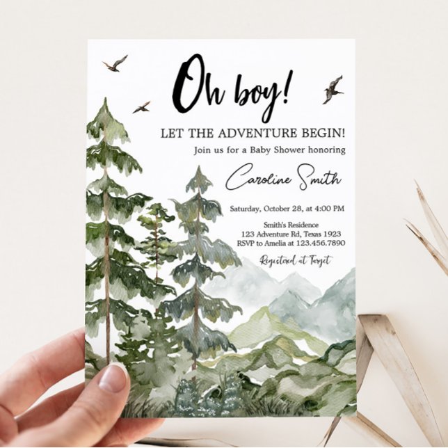 Invitation Baby shower d'aventure forestière (Boy Woodland Baby Shower Invitation)