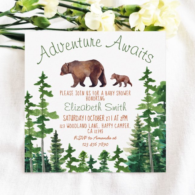 Invitation Baby shower d'aventure mignonne maman et bébé ours (Créateur téléchargé)