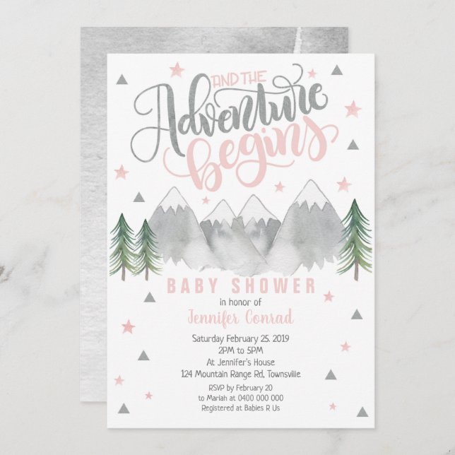 Invitation Baby shower d'aventure pour filles (Devant / Derrière)