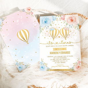 Invitation Baby shower d'aventure Twins Hot Air Balloon