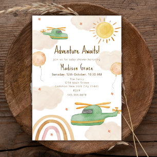 Invitation Baby shower d'avion Boho Adventure Helicopter
