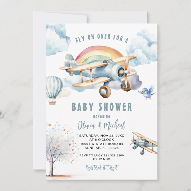 Invitation Baby shower d'avion Boy Blue (Devant)