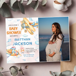 Invitation Baby shower d'avion jaune rétro Vintage