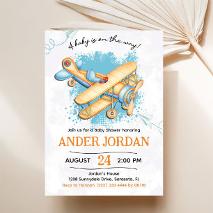 Invitation Baby shower d'avion vintage