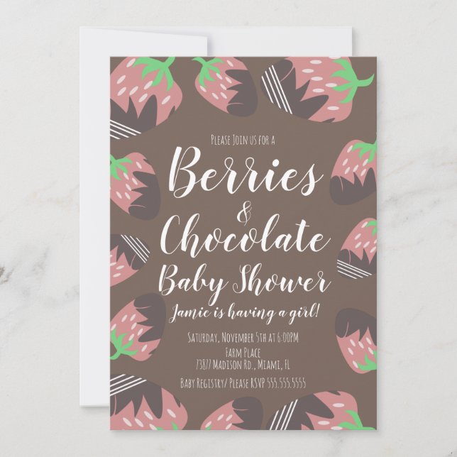 Invitation Baby shower de baies de fraises chocolat (Devant)