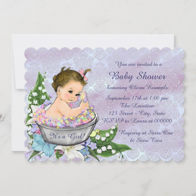 Invitation Baby shower de bain bleu pourpre et Turquoise pour (Devant)