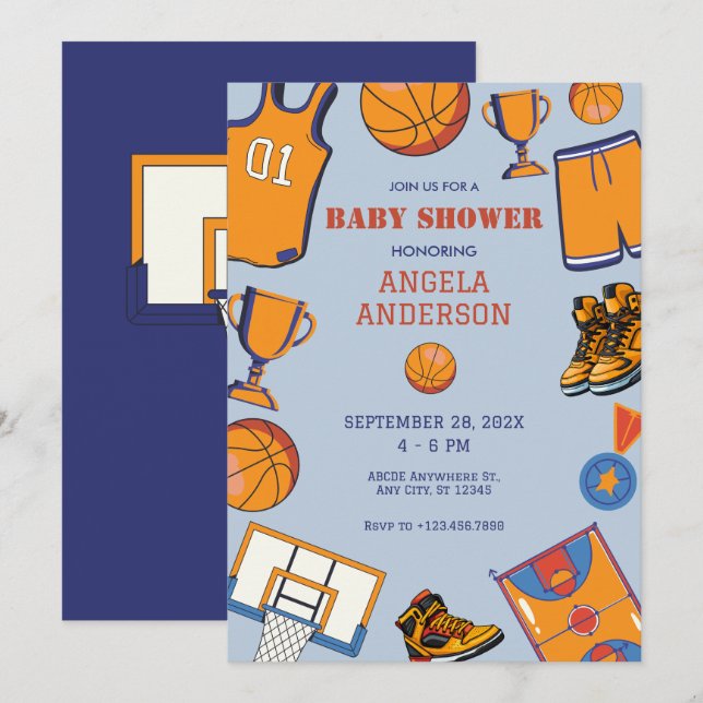Invitation Baby shower de Baketball (Devant / Derrière)