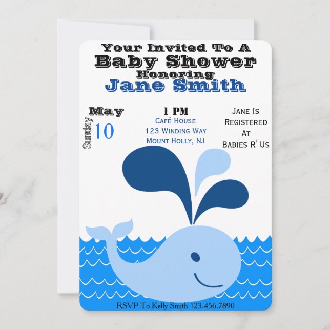 Invitation Baby shower de baleine (Garçon) (Devant)