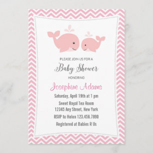 Invitation Baby shower de baleine rose