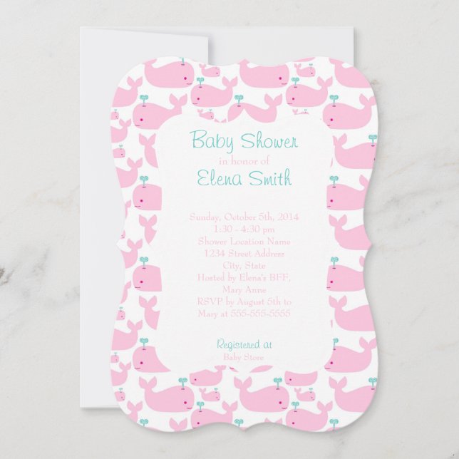 Invitation Baby shower de baleine rose (Devant)