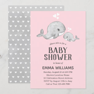 Invitation Baby shower de baleine rose mignonne - 