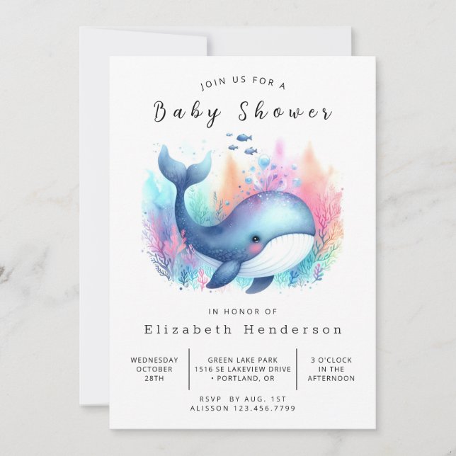Invitation Baby shower de baleine sur mesure gracieux (Devant)