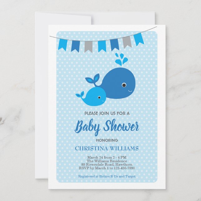 Invitation Baby shower de baleines (Devant)