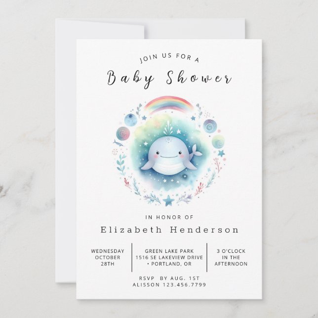 Invitation Baby shower de baleines à impression simple (Devant)