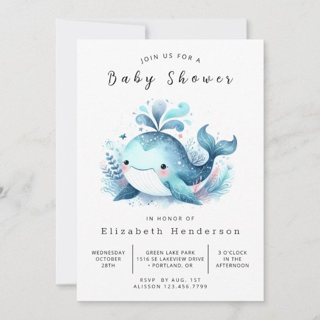 Invitation Baby shower de baleines à imprimer Ocean (Devant)