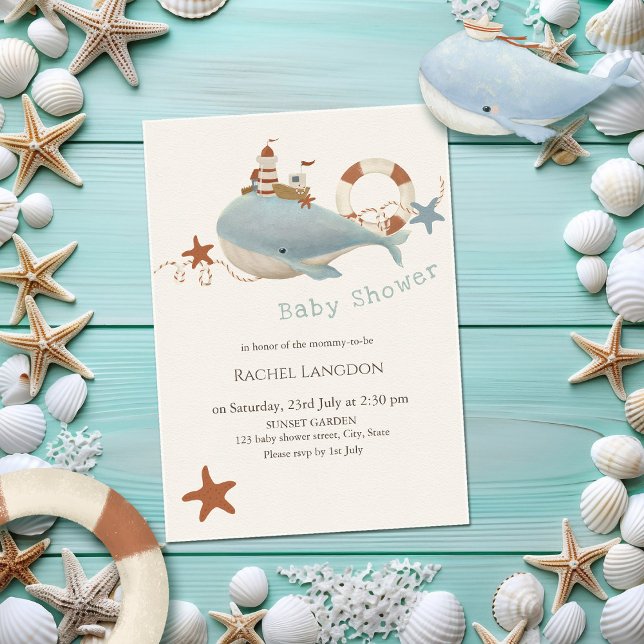 Invitation Baby shower de baleines adorable (Créateur téléchargé)