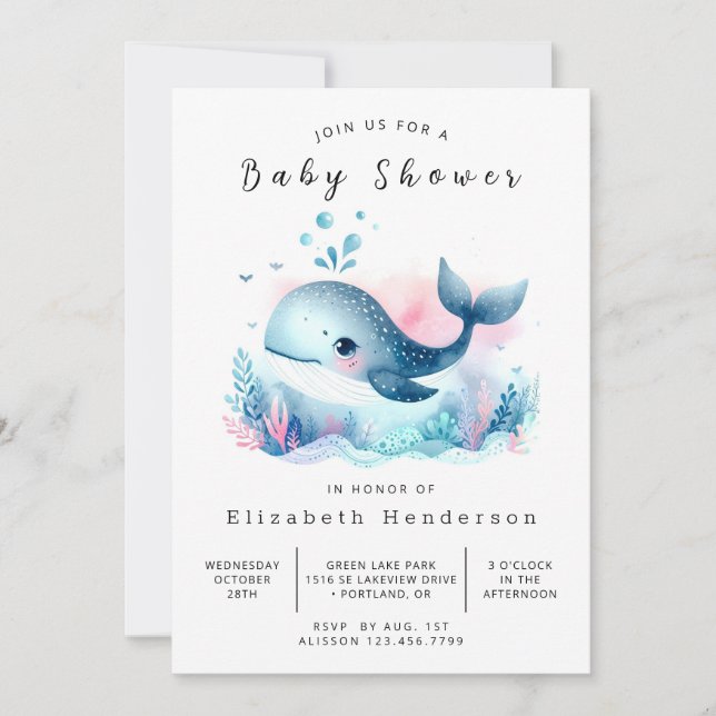 Invitation Baby shower de baleines en ligne d'eau (Devant)