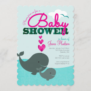 Invitation Baby shower de baleines - Fille